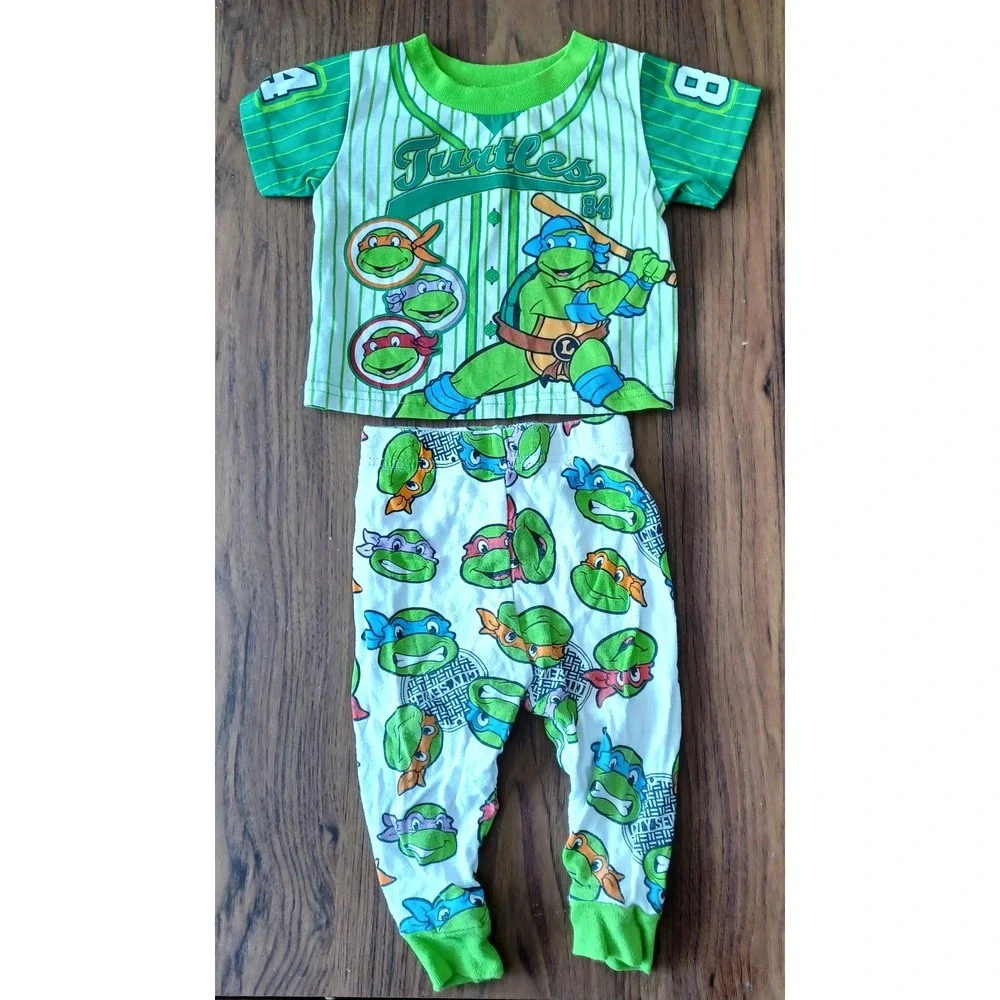 Nickelodeon TMNT Pajama Set Infants 12M Green Baseball Jersey PJs 2-Piece Set